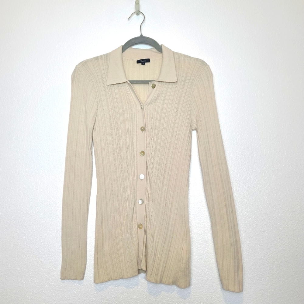 RAILS Aurora Ribbed Cotton Silk Blend Cardigan Top in Canvas - Picture 3 of 10